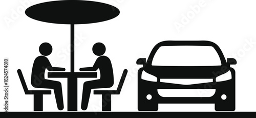 rest area sign. illustration of rest area road sign, black car and umbrella icon
