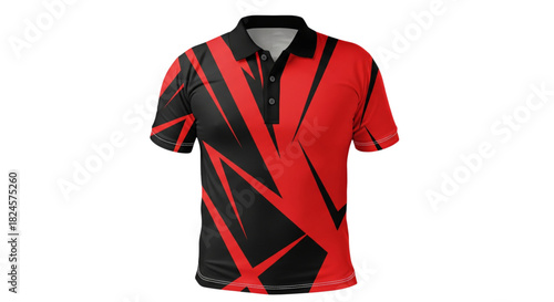 Dynamic Red Black Abstract Sports Polo Shirt Uniform for Esports Team Gaming Event Apparel