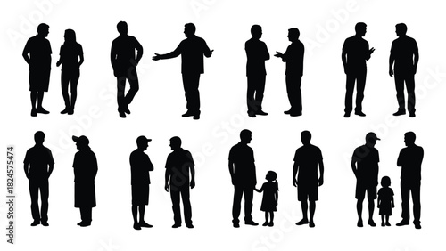 Diverse group of people silhouettes isolated on white background, Vector