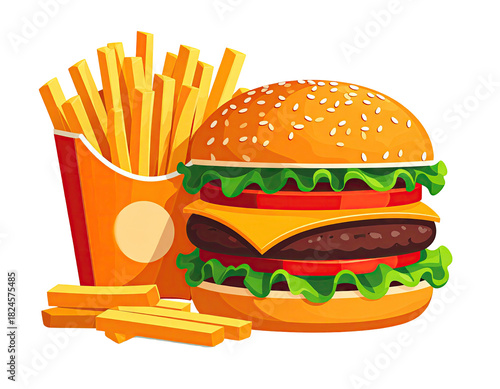 Delicious Burger and Crispy French Fries Meal Combo.