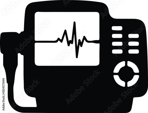 Illustration echocardiogram machine with ultrasound and heart rate silhouette vector