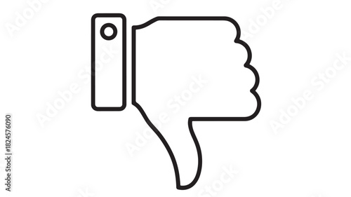 a simple clean black and white line drawing depicts a hand giving a thumbs down gesture signifying disapproval or negative feedback