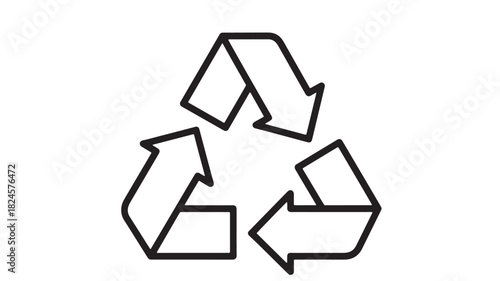 A simple black and white line drawing depicts the universal recycling symbol three chasing arrows forming a triangular loop representing sustainability