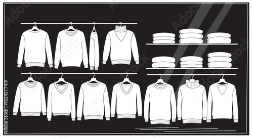Vector Silhouette of Sweater Retail Display, Clothing Store Window, Fashion, and Winter Apparel