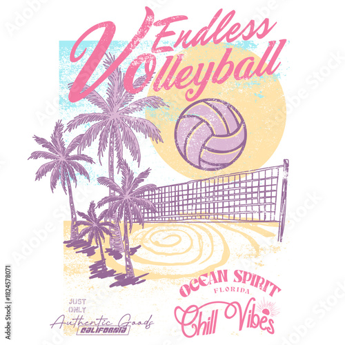 Summer graphics. hand drown volleyball . Women's Volleyball tee t shirt design. vintage retro sporty artwork. Volleyball theme design for sport lovers stuff and perfect gift