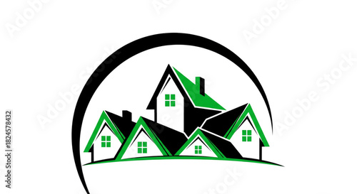 Modern Home Real Estate Group Logo Design Green Roof Houses Shelter Icon for Property Sales