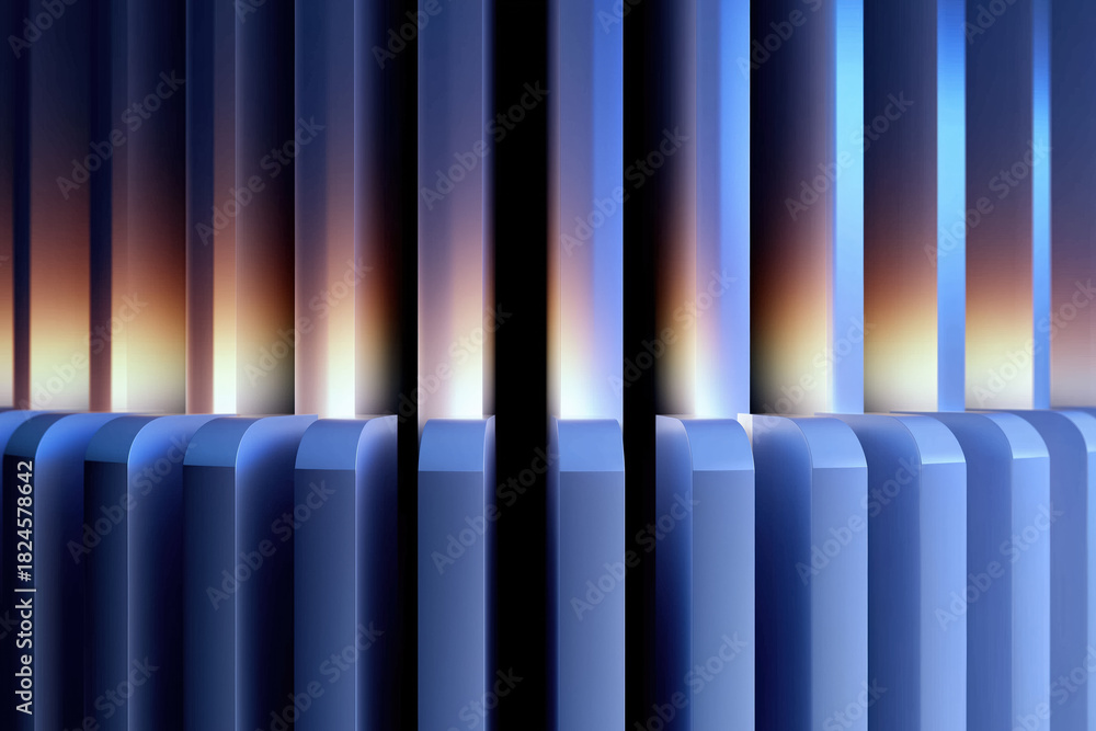 Fototapeta premium Abstract blue pillars with gradient light reflection in modern design