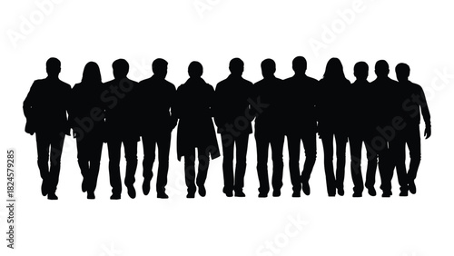 Group of walking people silhouettes isolated on white background, Vector