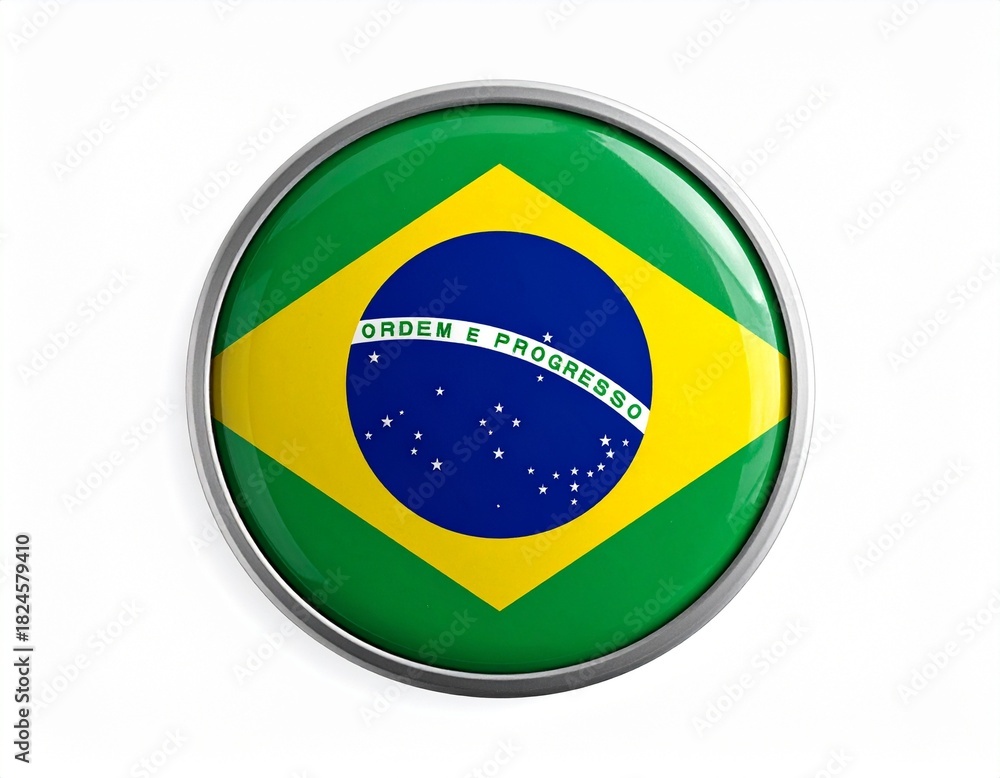 Fototapeta premium Brazil Flag Button on White Background