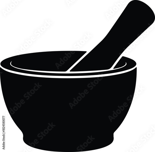 Illustration mortar and pestle traditional cookware silhouette vector