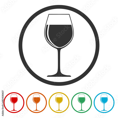 Wine glass simple icon. Set icons in color circle buttons