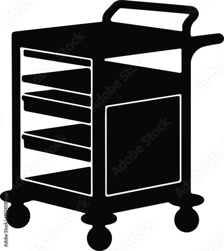 Illustration of a rolling service cart kitchen trolley silhouette vector