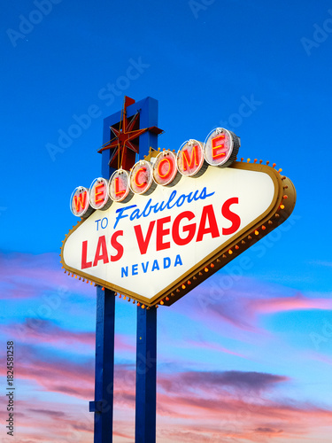 Welcome to Fabulous Las Vegas Sign. Logo Removed. The beautiful sunset sky in the background. 