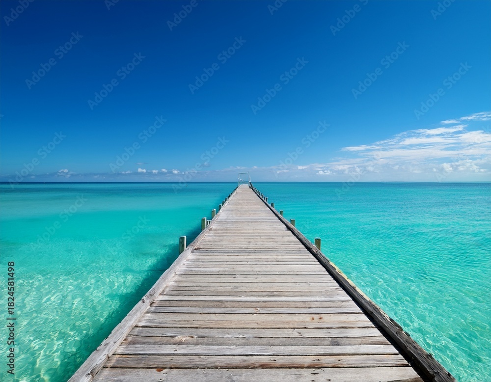 Obraz premium wooden pier extending into a calm turquoise ocean under a clear blue sky