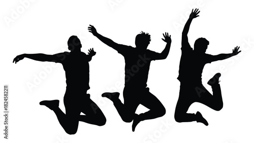 Three jumping people silhouettes isolated on white background, Vector