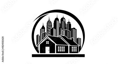 Urban Real Estate Home Ownership City Skyline Property Investment Icon Design