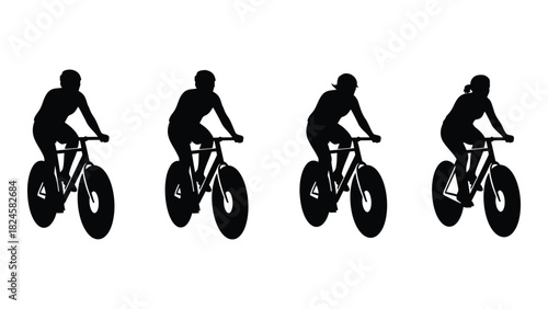 Bicycle rider silhouettes isolated on white background, Vector