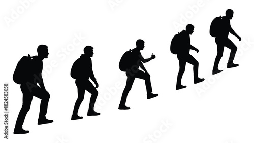 Climbing hikers silhouettes isolated on white background, Vector