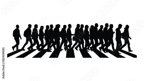 People silhouettes crossing zebra walk isolated on white background, Vector
