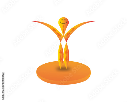 Abstract happy figure with welcoming arms on platform