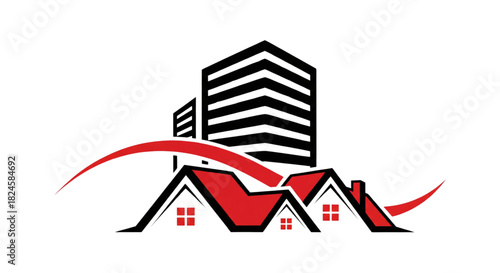 Real Estate Growth Icon Residential Homes and Modern City Buildings Success