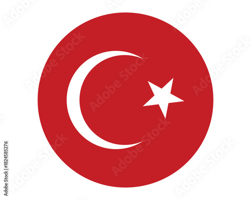 Minimalist vector illustration of the Turkish flag symbol featuring a white crescent moon and star on a bold red circular background, ideal for national, cultural, and patriotic themes