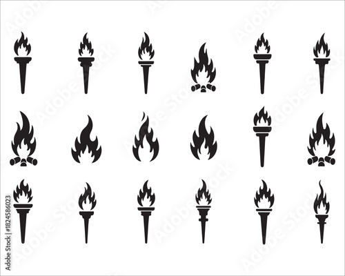 Fire and Torch Icon Set Symbolic Representation of Light and Passion