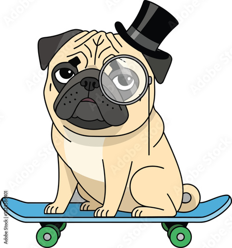 pug dog with bone on white background