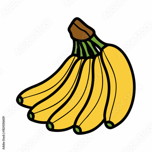 Cartoon illustration of a ripe yellow banana bunch.