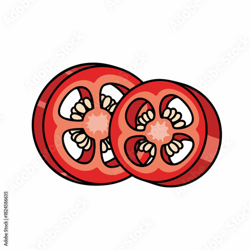 Two Slices of Red Bell Pepper with Seeds Illustration.