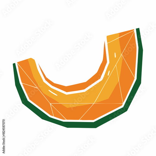 Freshly cut cantaloupe melon slice with green rind and orange flesh.