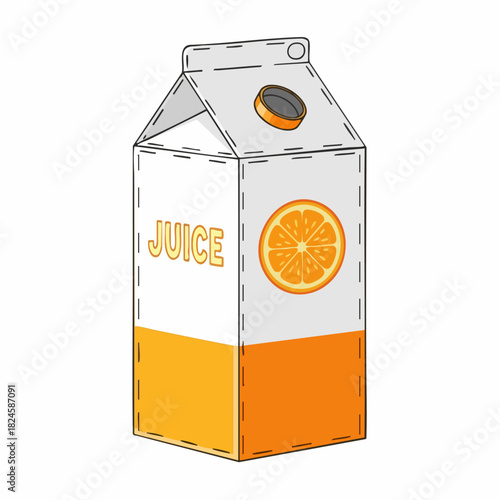 Cartoon Orange Juice Carton with Orange Slice and Juice Text.