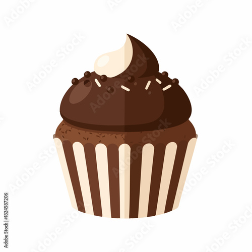 Delicious chocolate cupcake with white frosting and sprinkles on top, a sweet treat.
