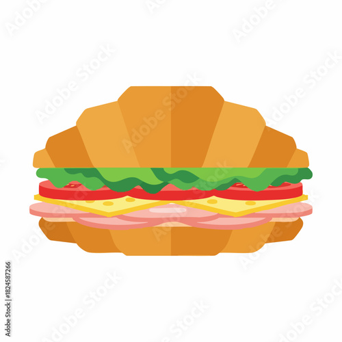 Delicious Croissant Sandwich with Ham Cheese and Fresh Vegetables.