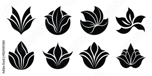 iris petal wave flowers vector icon set. Flowers isolated on transparent background. Flowers in modern simple.