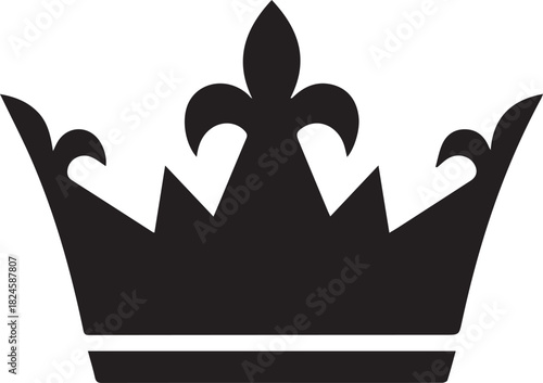 Elegant Black Crown Icon with Fleurdelis Design.