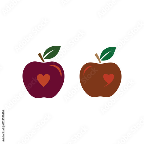 cute apple vector illustration with heart shapes, colorful fruit design, simple flat style isolated clipart for decoration