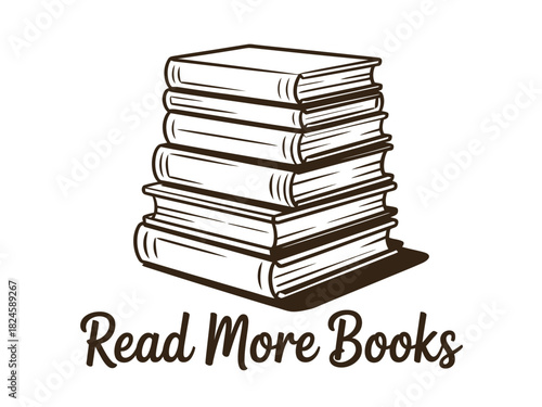 Illustration of a stack of books with the words read more books below