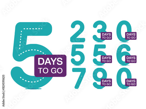 Various numbers with days to go labels in a countdown arrangement