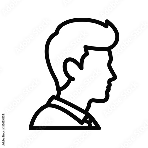 Side profile line art icon of a man's head and shoulders, representing user or generic person