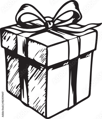 Wrapped Surprise: A captivating illustration of a present, intricately adorned with a stylish ribbon, symbolizing anticipation and the joy of gifting. 
