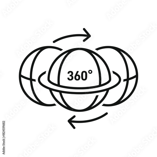 360-degree rotation icon. panoramic view symbol for virtual reality and interactive content.