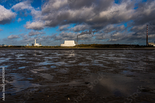 Bright Day View of Industrial Dublin Port and Coastal Waste-to-Energy Plant