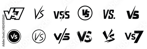 Set of versus logo letters vs, flat black font icon, symbol design for sports, competition, battle, match, fight, game, vector illustration, branding, and digital media projects.