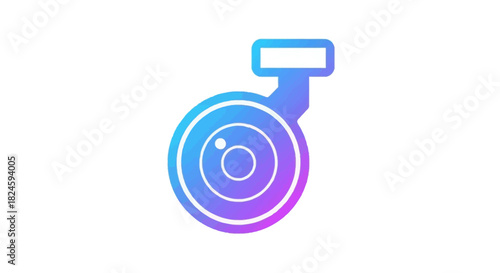 A futuristic digital camera lens icon featuring a vibrant blue to purple gradient, symbolizing surveillance, security, and advanced vision technology