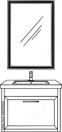 Bathroom vanity with rectangular mirror isolated on white background vector illustration of furniture
