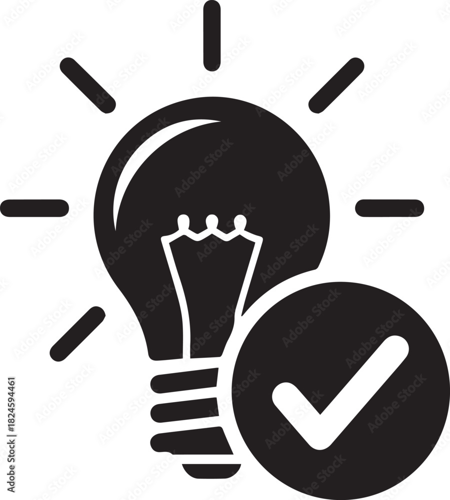 Obraz premium Light Bulb with Check Mark Symbolizing Ideas and Validation.