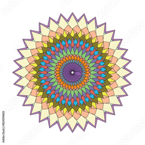 Colorful geometric mandala pattern isolated on white background