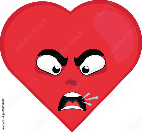 vector illustration emoticon character heart cartoon, with an angry expression, talking and screaming