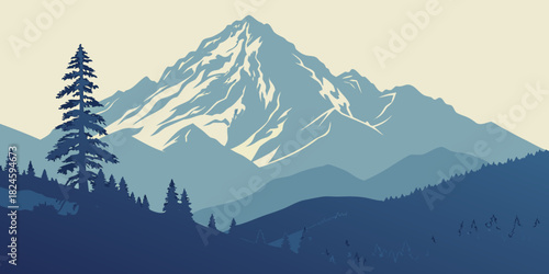 nali Alaska Peak Silhouette – Minimal Vector Illustration in Retro Nature & Heritage Theme